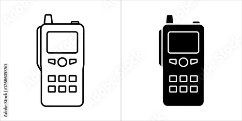 Two walkie talkie icons, one outlined and one solid black