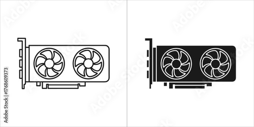 Two graphics card icons, one line art and one solid black