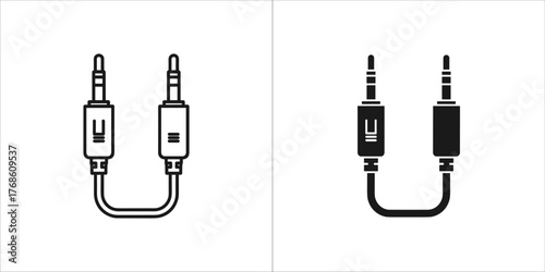 Two icons of a 35mm audio cable, one outlined and one filled