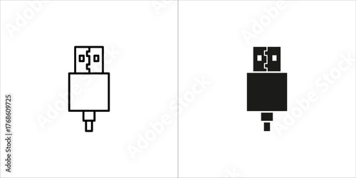Set of two usb connector icons, one outlined and one filled