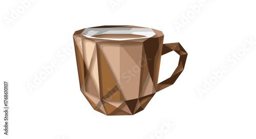 Geometric low poly hot cocoa mug design with marshmallows and cinnamon stick  