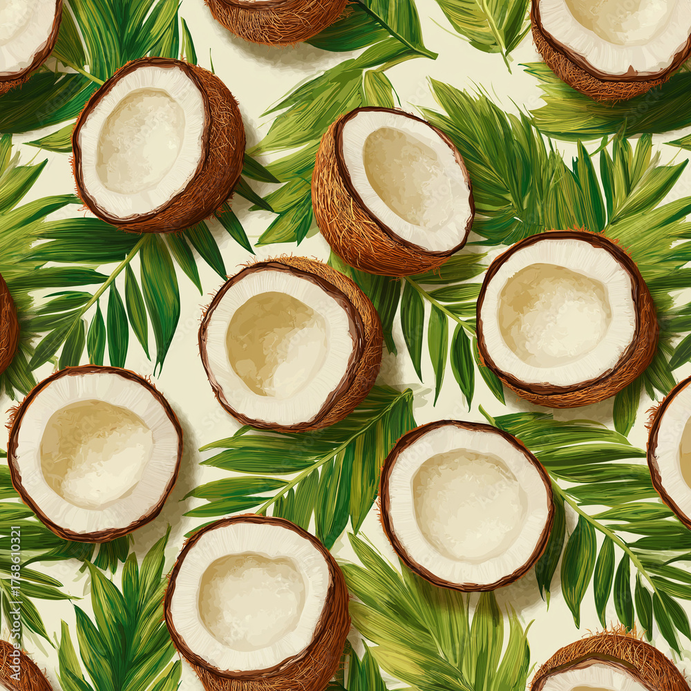 Coconut slices seamless tropical pattern vector illustration