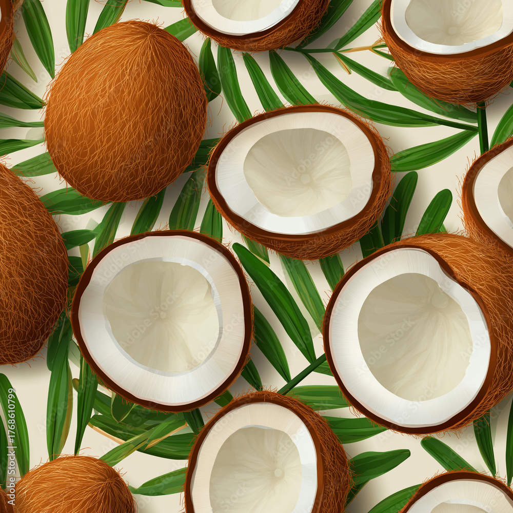 Coconut slices seamless tropical pattern vector illustration