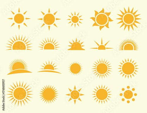 Diverse Sun Icons Vector Collection