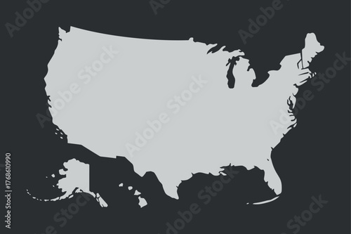 Contour Map of United States America Silhouette Vector