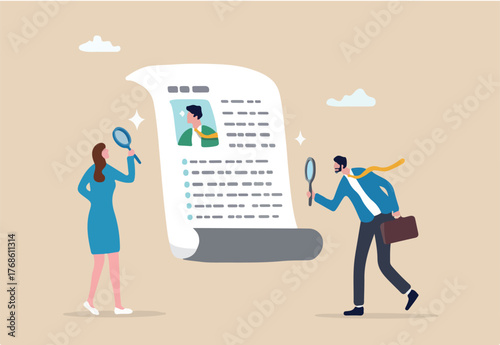 Recruitment, review candidate resume, talent seeker or HR human resource examine applicant, employee or job description, employment or job vacancy concept, business people review candidate resume
