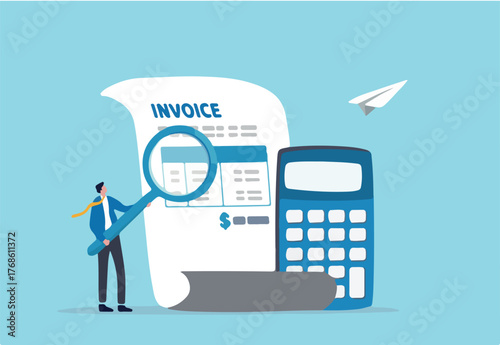Tax planning, financial strategy for tax optimization, reduction or refund, income or revenue management, taxation or calculation concept, businessman with magnifying glass analyze tax plan document