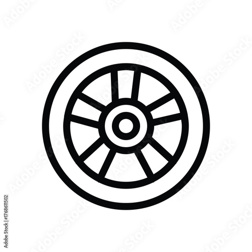 Car wheel or tire line icon, simple outline of automotive wheel rim or car part vector illustration