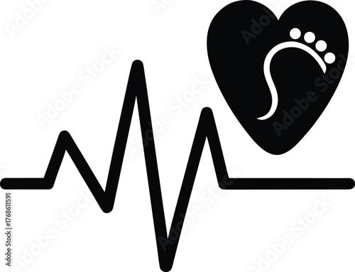 Heartbeat EKG With Baby Foot Outline On White Background