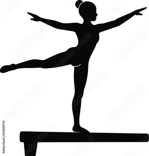 Silhouette of female gymnast balancing on beam woman