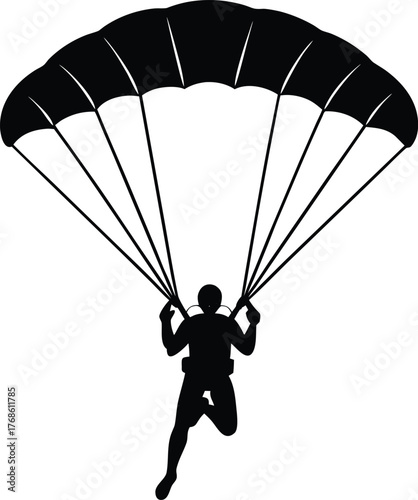 Silhouette of skydiver in mid-air with parachute skydiving