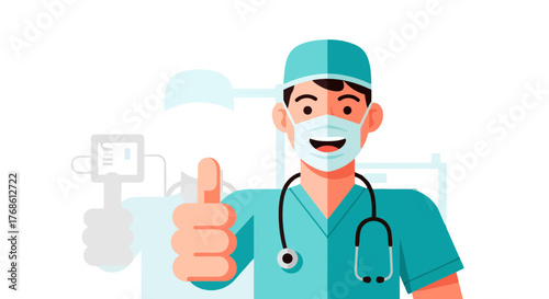 Cheerful Medical Professional Showing Approval And Giving A Thumbs Up Gesture