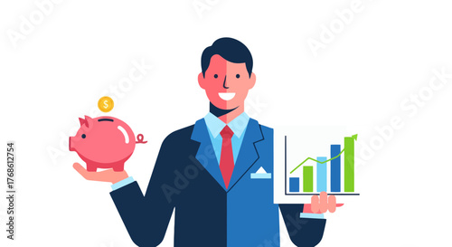 Businessman Showing Savings and Financial Growth, Conceptual Illustration