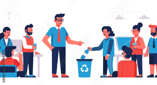 Colleagues Encouraging Recycling, Environmental Consciousness, Workplace Collaboration and