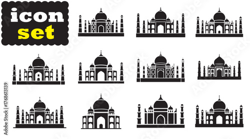 Taj mahal icon Set, Taj mahal Black vector