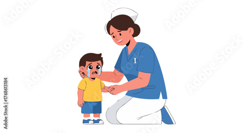 Comforting Cry, Nurse Soothes Tears of Young Patient In Emotional Moment
