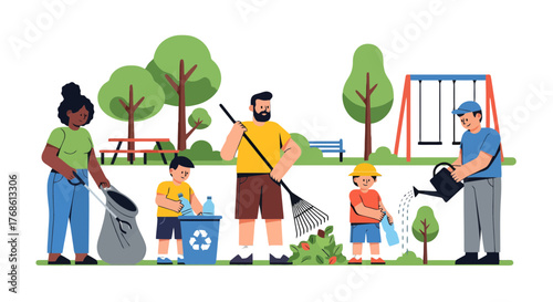 Community Gathering: Joyful People Participating In Park Cleanup And Preservation