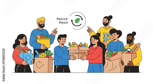 Community Helping With Food Donations Illustration For Sustainable Living And Shared Resources