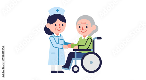 Compassionate Nurse Assists Elderly Woman In Wheelchair With Empathetic Care