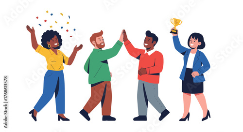Conceptual Illustration Depicting Success, Teamwork, and Celebration of Achievement