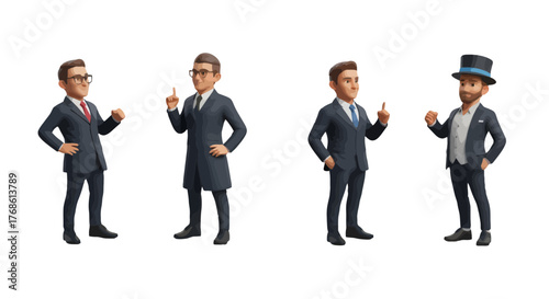 Conceptualizing Professionalism: Businessmen in Dynamic Poses Displaying Insights Over Black