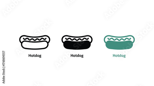 Three different styles of hotdog icons are shown on a white background.