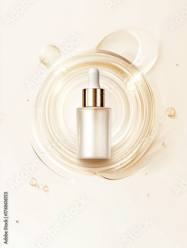 Modern Skincare Advertisement with Abstract Gold Lines and Circles