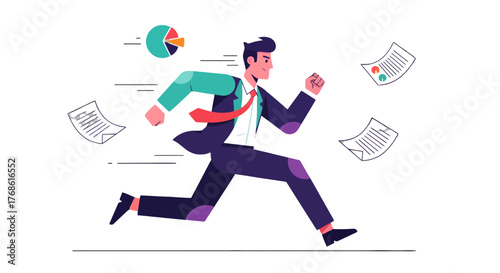Businessman Rushing and Analyzing Data: An Animated Vector Illustration for Business