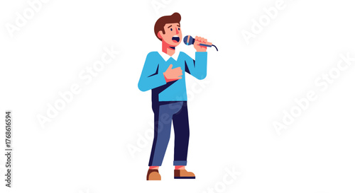 A Person Singing Energetically Into A Microphone on Stage Performing A Solo