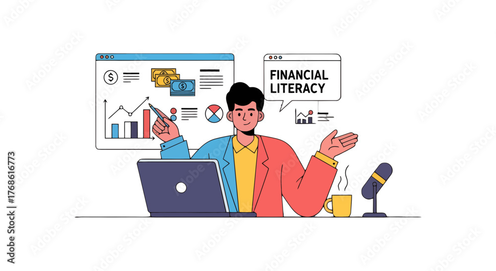 Obraz premium An Animated Illustration Demonstrating Financial Literacy and Investment Strategies