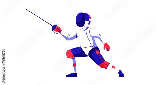 Abstract Fencer Engaging In Competitive Sport, Isolated On Black Background, Digital Illustration