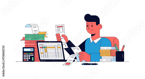 Accountant Character Doing The Analysis Of The Financial Information For The Business