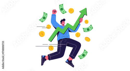 Achievement Of Financial Goals, Success, And Dramatic Rise In Profits, With Green Arrow