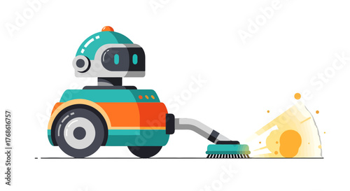 Cartoon Robot Cleaning Food: Modern Illustration Depicting Automated Technology