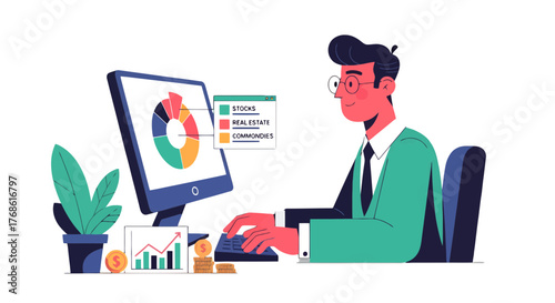 Analyst Assessing Financial Statistics on a Monitoring Screen for Investment Strategy