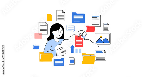 Cloud Computing and Digital Document Management Concept Illustration for Data Storage
