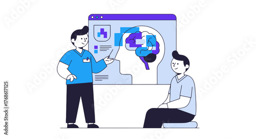 Brain Examination Illustration Showing Diagnostic, Psychology, And Mental Health Concepts