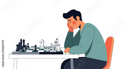 Contemplative Chess Player Pondering The Next Move On The Illuminated Board