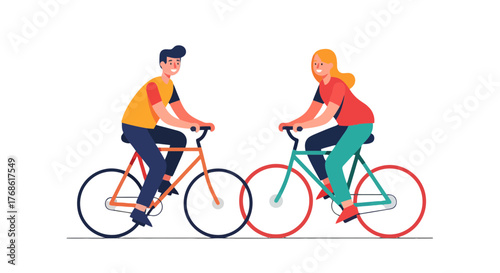 Couple Cycling Joyfully Depicted Against Black Background Illustrating Healthy Lifestyle