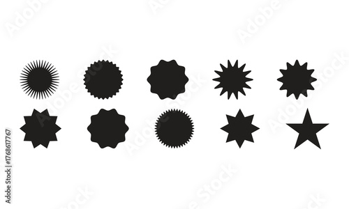 Minimalist vector set of star badges and special offer sale stickers in flat design style on white background.