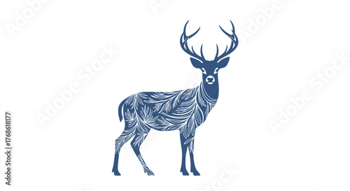 Deer with intricate frost patterns on fur standing in a snowy forest  