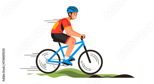 Cyclist Cycling Energetically On Bicycle Against Black Background In Motion