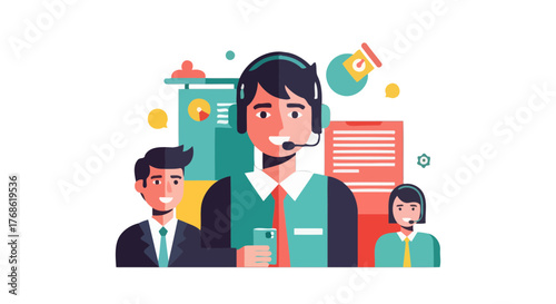 Customer Service Team Portraying Communication, Assistance, And Technical Support For Clients