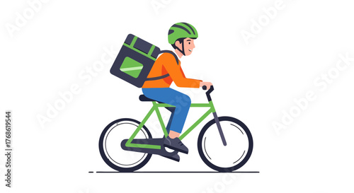 Cyclist Delivering Order On Green Bicycle Against Black Background Illustrative Scene
