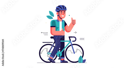 Cyclist Giving Thumbs Up, Healthy Lifestyle, Vector Illustration, Black Background