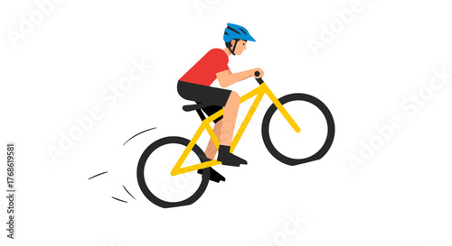 Cyclist Performing a Wheelie on a Mountain Bike Against a Black Backdrop