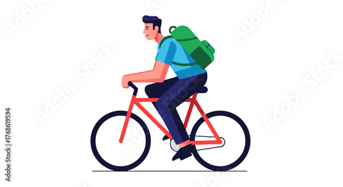 Cyclist With Backpack Traveling Using Bicycle On A Black Background