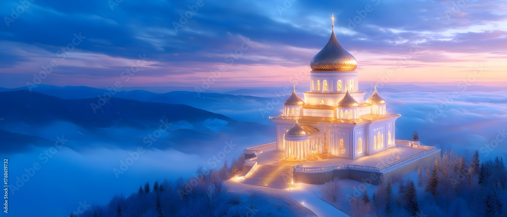 Obraz premium A large white building with a gold dome