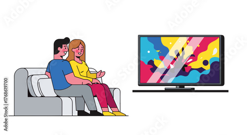 Couple Watching Television Together And Enjoying A Vibrant Display On A Black Background