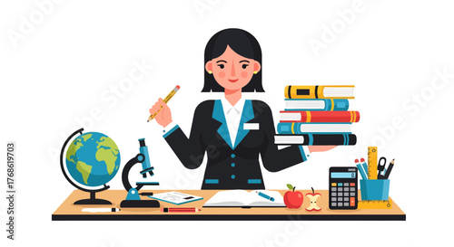 Dedicated Teacher Ready To Impart Knowledge With Materials In a Black Background